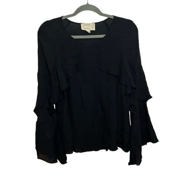 Nicole Miller Atelier Black Silk Bell Sleeve Blouse - Picture 1 of 5